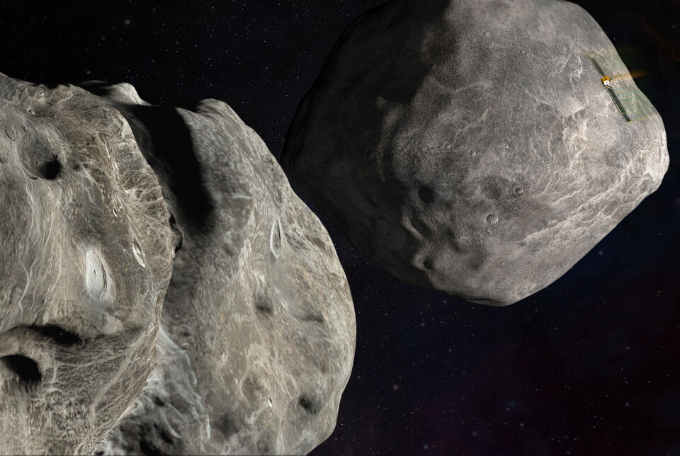 Om nødvendig kan asteroiders bane fysisk påvirkes av mennesker, for å unngå at de treffer jorda. I 2022 testet NASA sin romsonde DART. Den kolliderte med asteroiden Dimorphos (t v) som ble avbøyd merkbart i sin bane med månen Didymos (t h).